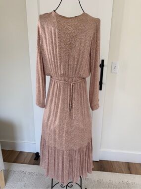 Must Have Blush-Pink Long Sleeve Midi Dress with Waist Tie
